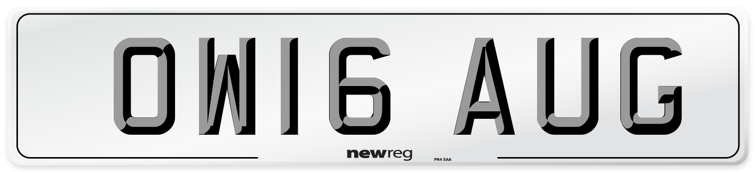 OW16 AUG Number Plate from New Reg